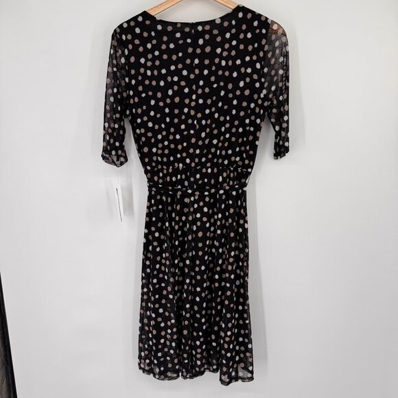 Enfocus Studio Black  Beige Polka Dot Cowl Neck Dress mesh Size 8 new - Picture 9 of 13